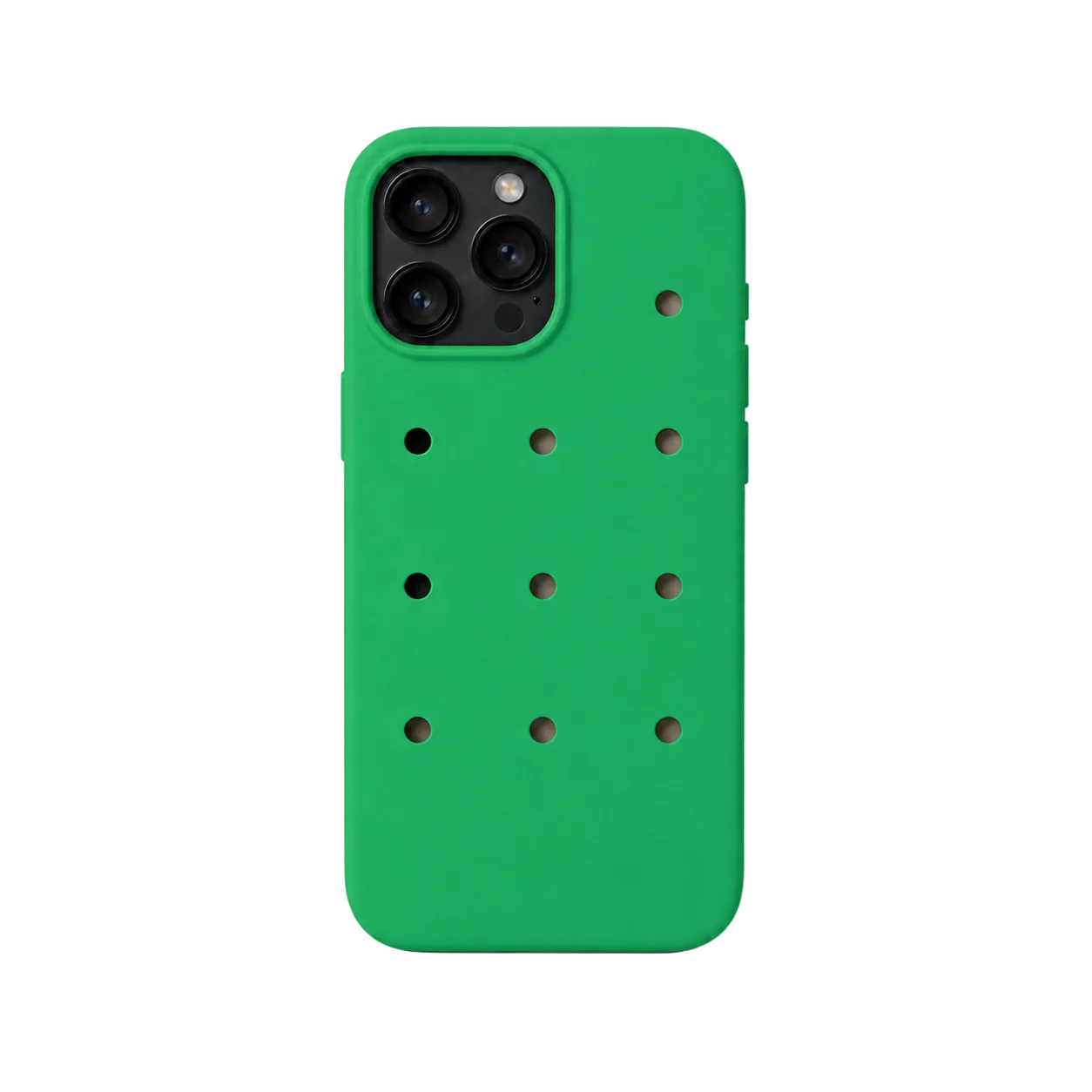 Green phone case with holes on a white background