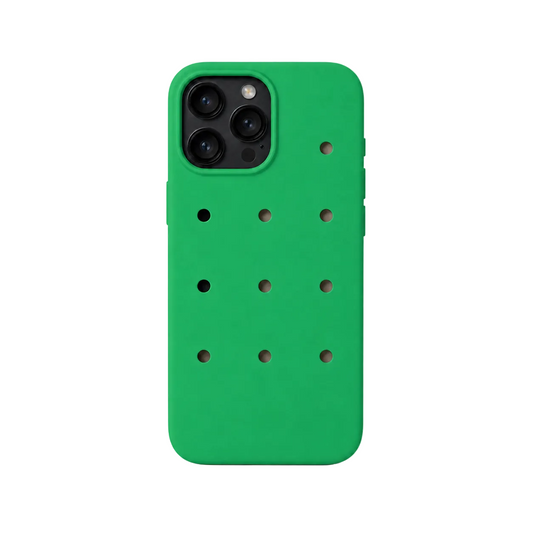 Green phone case with holes on a white background